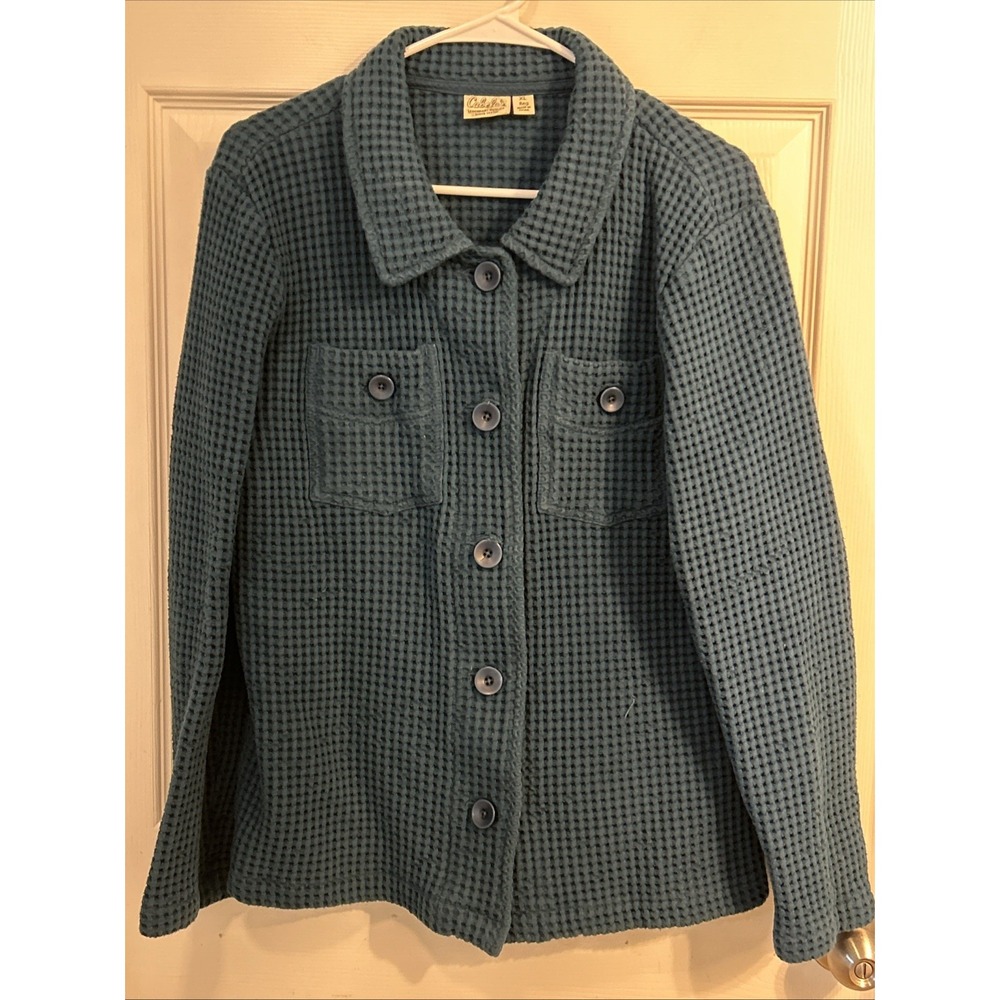 Cabelas Jacket Shirt Women XL Waffle‎ 100% Cotton Button Up Teal